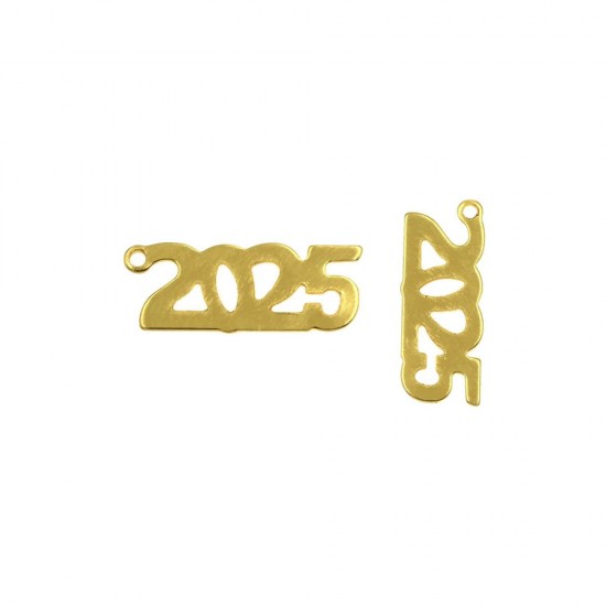 IRON STAMPED LUCKY CHARM "2025" 7x17mm GOLD PLATED