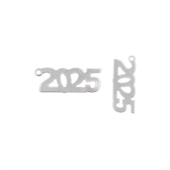 IRON STAMPED LUCKY CHARM "2025" 7x17mm SILVER PLATED