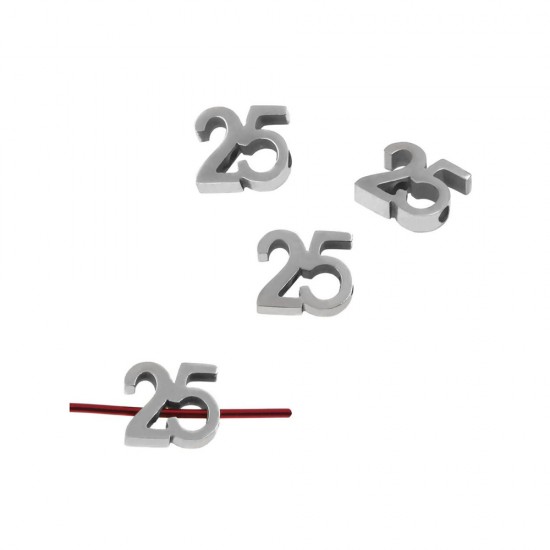 STAINLESS STEEL LUCKY CHARM PASS THROUGH "25" 8.5x10mm