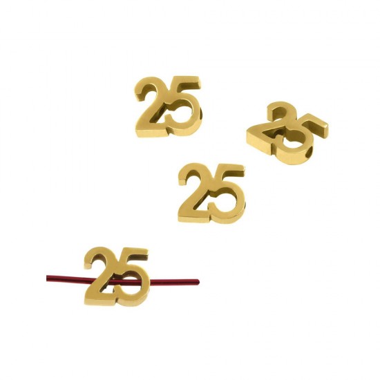 STAINLESS STEEL LUCKY CHARM PASS THROUGH "25" 8.5x10mm GOLD PLATED