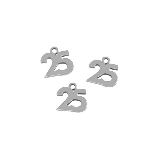 STAINLESS STEEL PENTANT LUCKY CHARM "25" 8x9mm