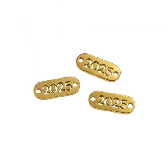 STAINLESS STEEL LUCKY CHARM "2025" 15x6mm GOLD PLATED