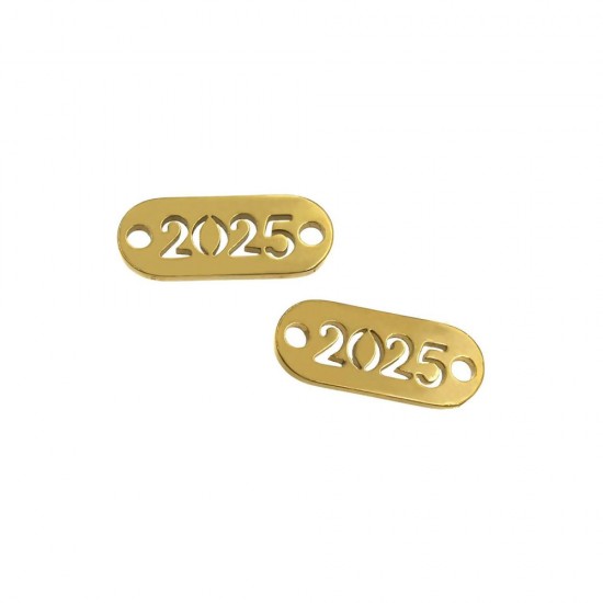 STAINLESS STEEL LUCKY CHARM "2025" 20x8mm GOLD PLATED