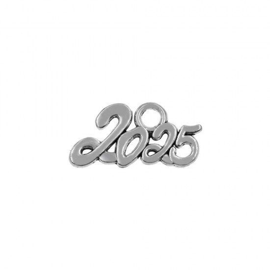 METALLIC PENDANT LUCKY CHARM "2025" 25x13mm ANTIQUE SILVER PLATED