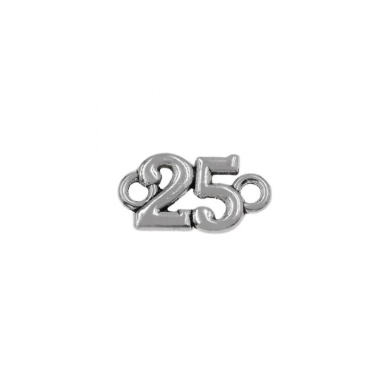 METALLIC LUCKY CHARM "25" 9x17mm ANTIQUE SILVER PLATED