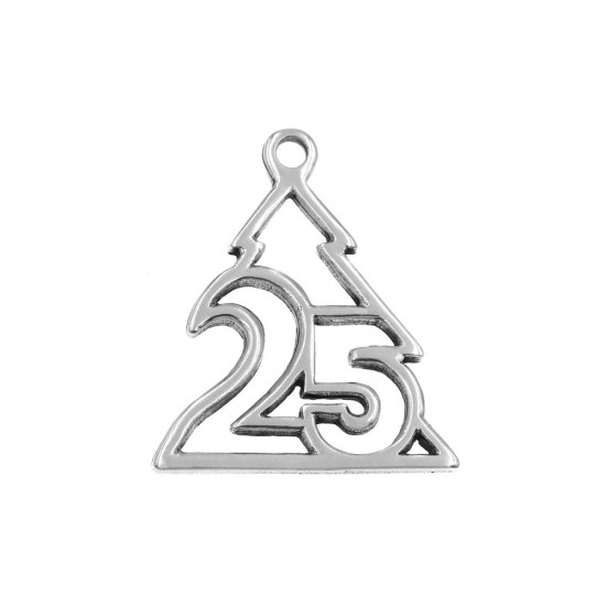 METALLIC PENDANT LUCKY CHARM TREE "25" 31,5x40mm ANTIQUE SILVER PLATED