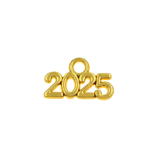 METALLIC PENDANT LUCKY CHARM "2025" 20x13mm GOLD PLATED