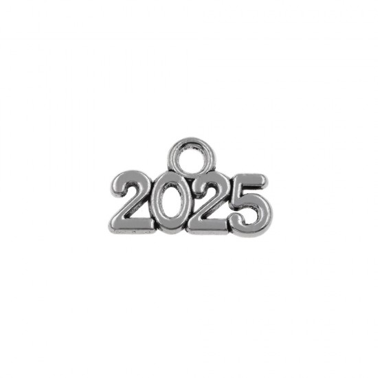 METALLIC PENDANT LUCKY CHARM "2025" 20x13mm SILVER PLATED