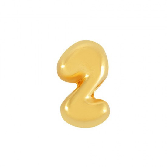 METALLIC SLIDER LUCKY CHARM "2" 5x9mm GOLD PLATED