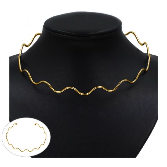 STAINLESS STEEL WAVY COLLAR NECKLACE OPEN, THICKNESS 2mm GOLD PLATED